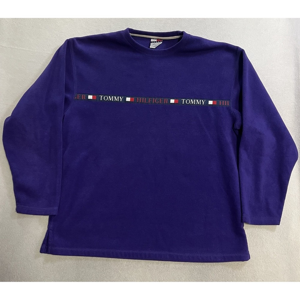 Vintage Tommy Hilfiger Sweatshirt Mens Large Purple Fleece 90s Crewneck Pullover